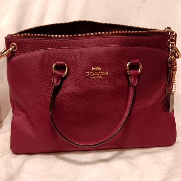 COACH Pebbled Leather Satchel, IM/Wine - Picture 1 of 6